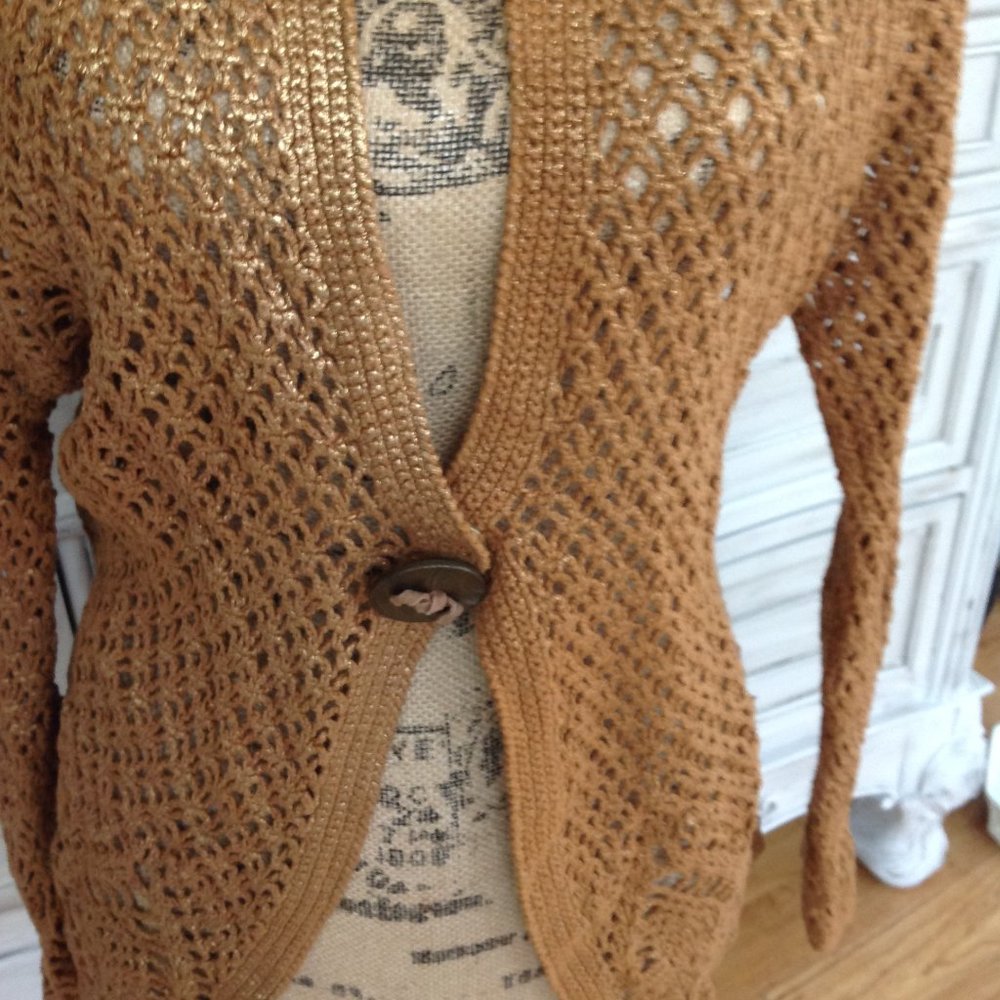 Beautiful Ruby Rd. Gold Colored Cardigan Sm M - Picture 2 of 4